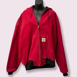 Vintage Rare Red Hooded Canvas Carhartt Coat Jacket